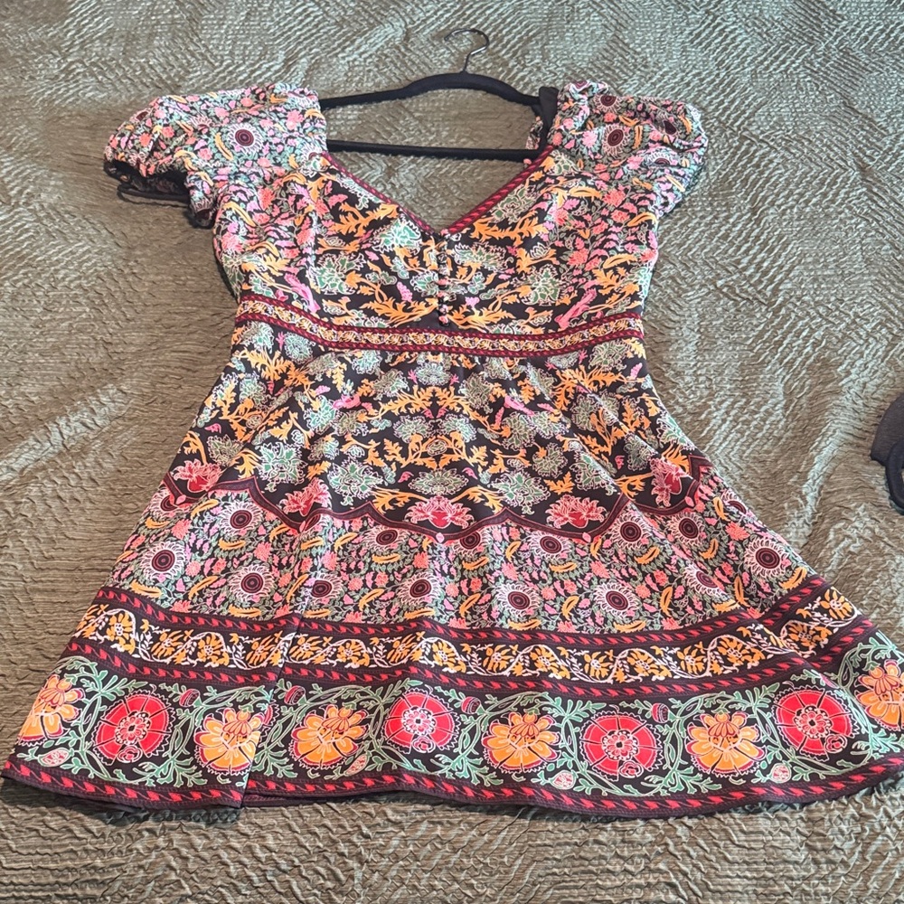 Alice + Olivia Black Multicolor Floral Mini Dress
